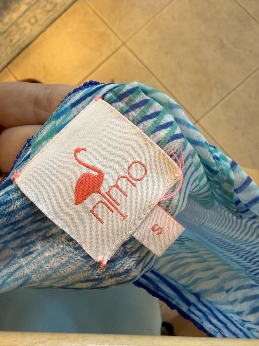 Nimo With Love sheer blue mix print caftan beach dress or resort cover-up beaded - Picture 4 of 5